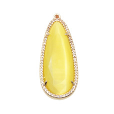 Ciondolo a goccia occhi di gatto giallo con strass 42x17 mm conf.1 pz