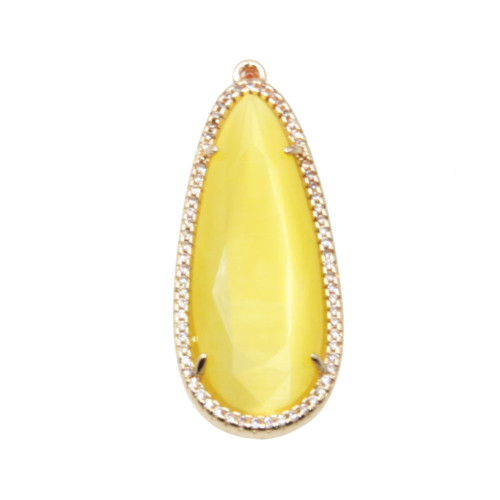 Ciondolo a goccia occhi di gatto giallo con strass 42x17 mm conf.1 pz