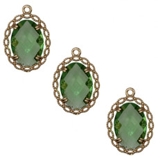 Ciondolo con cristallo e cornice decorata oro 20x14 mm green conf. 1 pz Ciondolo con cristallo e cornice decorata oro 20x14 mm green conf. 1 pz