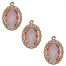 Ciondolo con cristallo e cornice decorata oro 20x14 mm pink conf. 1 pz Ciondolo con cristallo e cornice decorata oro 20x14 mm pink conf. 1 pz