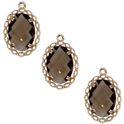 Ciondolo con cristallo fume e cornice decorata oro 20x14 mm conf. 1 pz