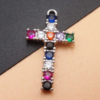 Ciondolo argento croce strass colorati 25x14 mm 1 pz