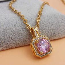 Ciondolo con strass rosa 17.5x11 mm placcato oro 18 kt 1 pz