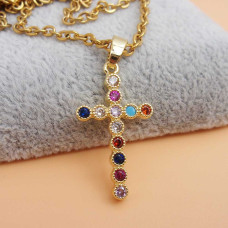 Ciondolo croce oro strass colorati 23.8x13.7 mm 1 pz