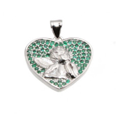 Ciondolo cuore con angioletto strass verdi 18 mm conf. 1 pz Ciondolo cuore con angioletto strass verdi 18 mm conf. 1 pz