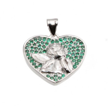 Ciondolo cuore con angioletto strass verdi 18 mm conf. 1 pz
