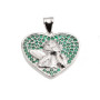 Ciondolo cuore con angioletto strass verdi 18 mm conf. 1 pz