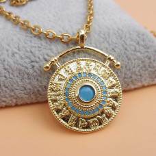 Ciondolo oro 25 mm strass turchese 1 pz