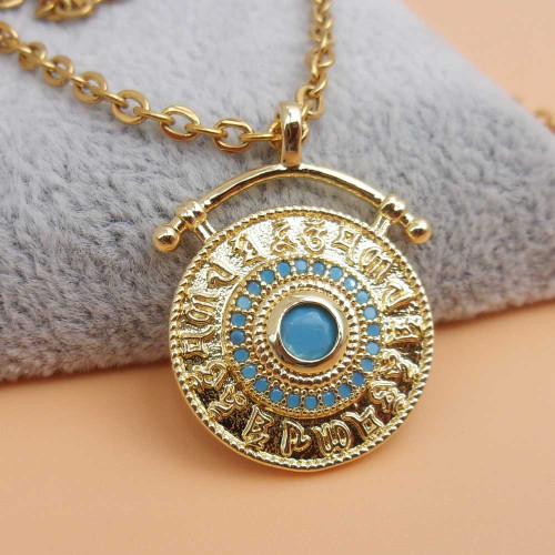 Ciondolo oro 25 mm strass turchese 1 pz