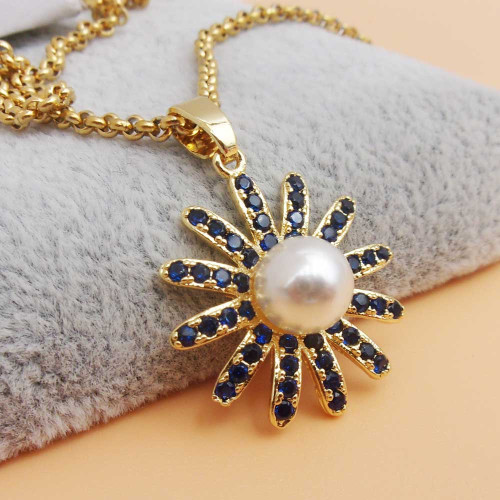 Ciondolo oro con strass blu perle bianca 20 mm 1 pz