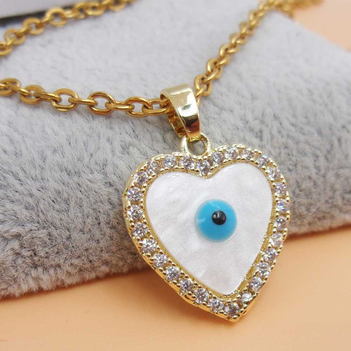 Ciondolo oro con strass cuore con occhio 19x17 mm 1 pz