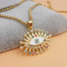 Ciondolo oro con strass occhio smaltato bianco 25x20 mm 1 pz