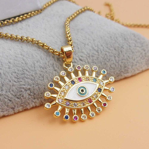 Ciondolo oro con strass occhio smaltato bianco 25x20 mm 1 pz