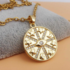 Ciondolo oro con strass tondo luna e stelle 22.8 mm 1 pz Ciondolo oro con strass tondo luna e stelle 22.8 mm 1 pz