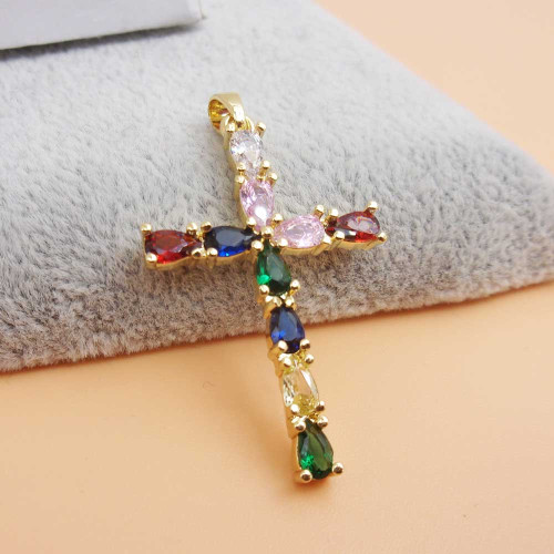 Ciondolo oro croce strass colorati 34x21 mm 1 pz