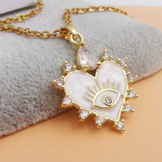 Ciondolo oro cuore bianco con strass 28x23 mm 1 pz Ciondolo oro cuore bianco con strass 28x23 mm 1 pz