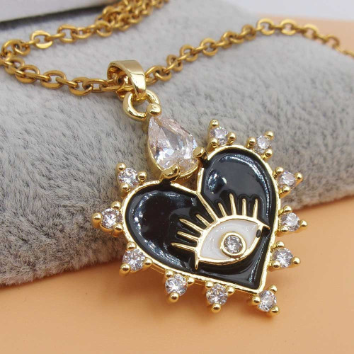 Ciondolo oro cuore nero con strass 28x23 mm 1 pz