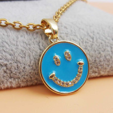 Ciondolo oro smaltato azzurro smile con strass 15 mm 1 pz