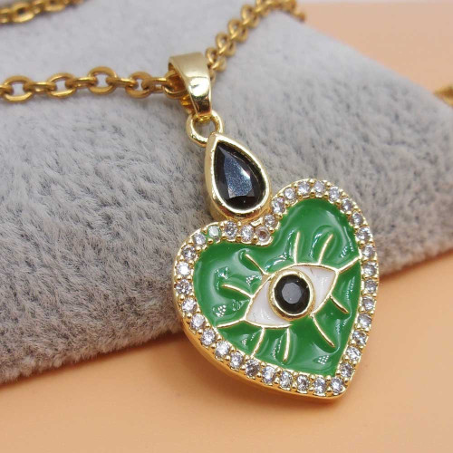 Ciondolo oro smaltato verde occhio 24x17 mm 1 pz
