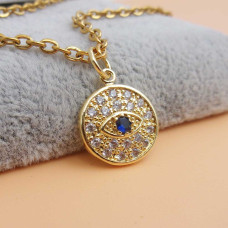 Ciondolo oro strass bianchi occhio blu 12.2 mm 1 pz