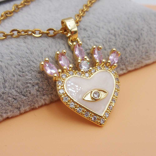 Ciondolo oro strass cuore 25x22 mm smaltato bianco 1 pz