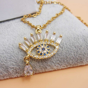 Ciondolo oro strass occhio con goccia 18x22 mm 1 pz