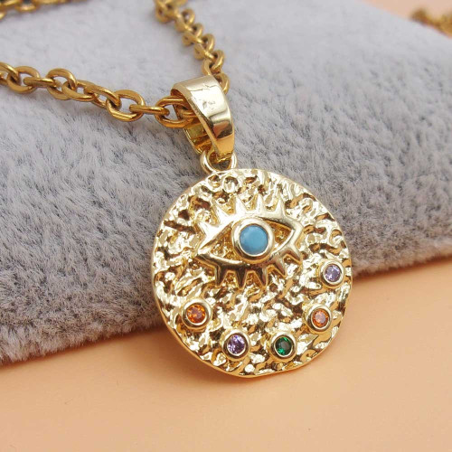 Ciondolo oro strass occhio turchese 17 mm 1 pz