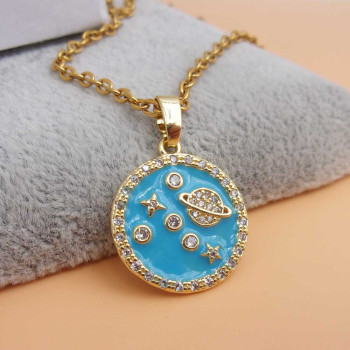 Ciondolo oro strass pianeti 18 mm smaltato azzurro 1 pz