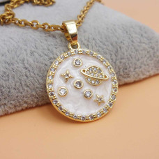 Ciondolo oro strass pianeti 18 mm smaltato bianco 1 pz