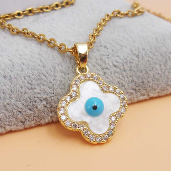 Ciondolo oro strass quadrifoglio con occhio 19x17 mm 1 pz