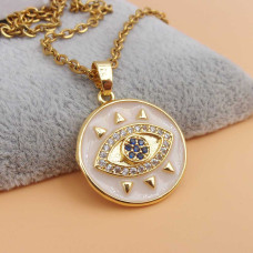 Ciondolo oro strass smaltato bianco occhio 22.5 mm 1 pz