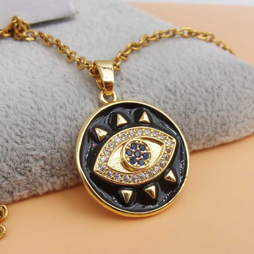 Ciondolo oro strass smaltato nero occhio 22.5 mm 1 pz