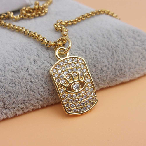 Ciondolo oro strass targhetta 19x10 occhio 1 pz