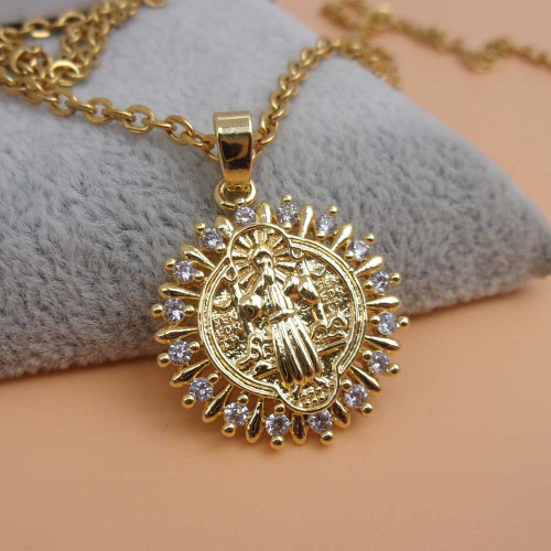 Ciondolo sacro tondo oro con strass 22.2 mm 1 pz