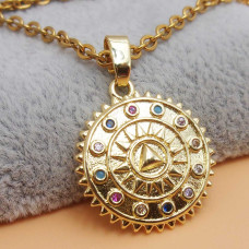 Ciondolo tondo oro strass colorati 17 mm 1 pz Ciondolo tondo oro strass colorati 17 mm 1 pz