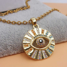 Ciondolo tondo oro strass colorati occhio 23x20 1 pz