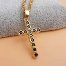 Croce strass neri placcata oro 18 kt 24x14 mm 1 pz