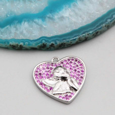 Ciondolo cuore con angioletto oro strass rosa 18 mm conf. 1 pz