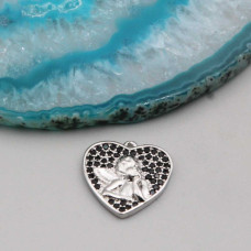 Ciondolo cuore con angioletto strass neri 15 mm conf. 1 pz