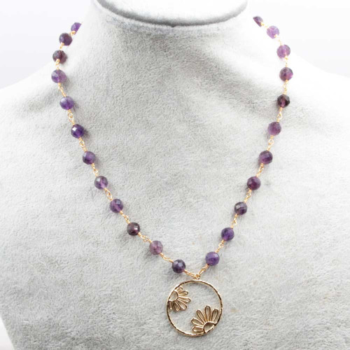 Catene con pietre dure di ametista tonde 6 mm sfac, pacco 20 cm