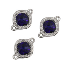 Connettore 17 mm argento cristallo blu pacco 10 pz Connettore 17 mm argento cristallo blu pacco 10 pz