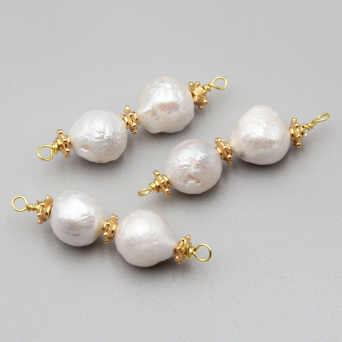Connettore perle di fiume bianche 10 mm, 40 mm circa conf.1 pz
