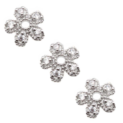 Coppette con strass argentate placcate oro 18kt 7.5 mm conf 2 pz