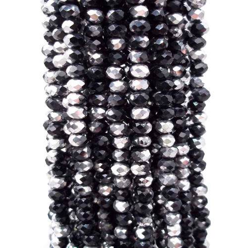 Cristalli rondella neri/argento 4x3 mm filo 40 cm