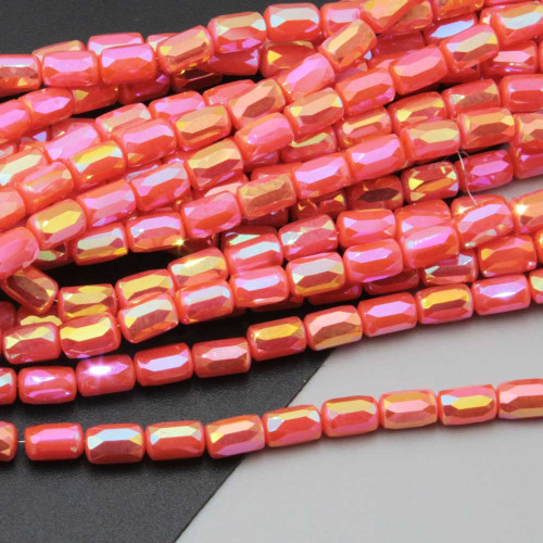 Cristalli colonna 6x4 mm base corallo, boreale A/B grado A++ filo 45 cm