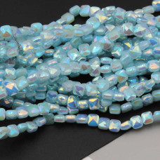 Cristalli quadrati grado A++ 4 mm base azzurra con riflessi tiffany A/B filo 40 cm
