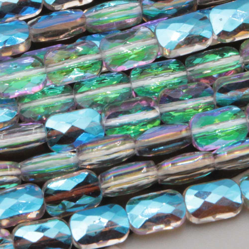 Cristalli rettangolari 9x6 mm multicolor a/b riflessi verdi grado A++ filo 40 cm