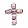 Pendente croce con cristalli rosa color 60 mm conf. 1 pz