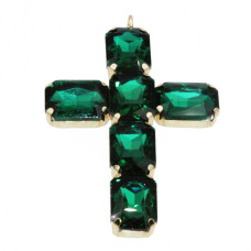Pendente croce con cristalli smeraldo color 60 mm conf. 1 pz Pendente croce con cristalli smeraldo color 60 mm conf. 1 pz