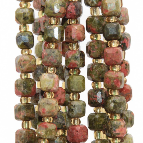 Pietre dure cubi sfac. 5 mm unakite grado A+++ filo 40 cm